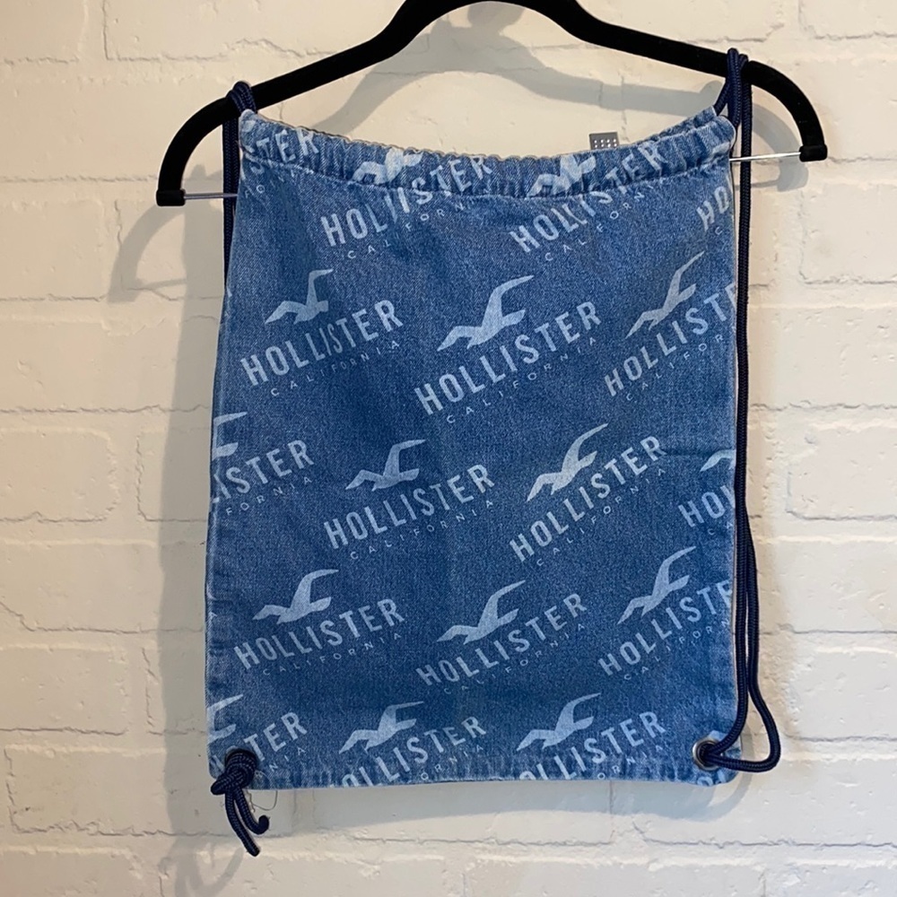 Hollister‎ bag cinch sack denim jean logo print adjustable unisex one size